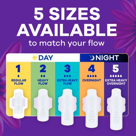 ALWAYS RADIANT WITH FLEX FOAM PADS, SIZE 5, EXTRA HEAVY OVERNIGHT, WITH WINGS, 54 COUNT