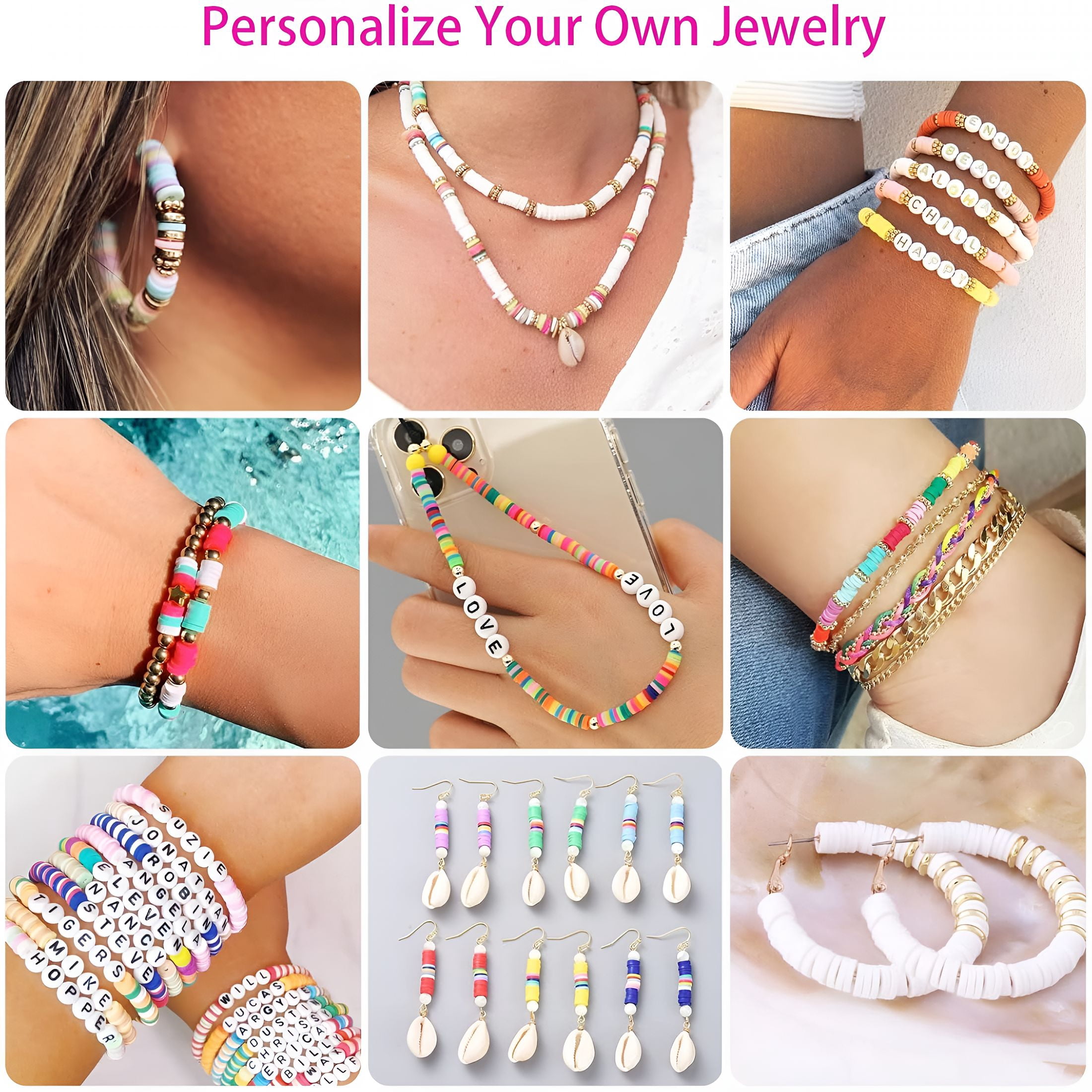 TUWAFE 20,000 Pcs Clay Beads Bracelet Making Kit, 120 Colors 6 Boxes Polymer Beads Spacer Heishi Beads Jewelry Kit with Pendant Charms Elastic Strings, Crafts Gift for Kids Adults