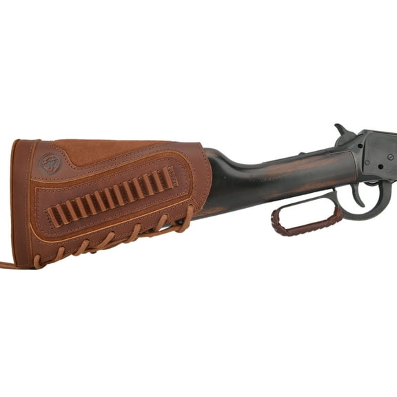 Leather Rifle Gun Buttstock Cheek Rest with Rifle Shell Holder for .22LR .22MAG 17HMR