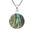 thumbnail image 3 of Fierce and Noble Wolf Abalone Shell Sterling Silver Round Pendant Necklace, 3 of 6