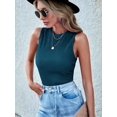 thumbnail image 4 of Teal Blue Crinkle Texture Round Neck Sleeveless Tank Top For Women Casual Slim Fit, 4 of 5