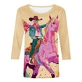 thumbnail image 3 of Hvot&aat Women's Vintage Western Cowgirl Horse Print Shirts 2024 Trendy 3/4 Sleeve Crewneck Tops Loose Casual Cowboy Blouse, 3 of 4