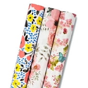 WRAPAHOLIC Gift Wrapping Paper Roll - Floral and Butterfly Design Mini Roll - 17.3 inch x 120 inch Per Roll-3 Rolls