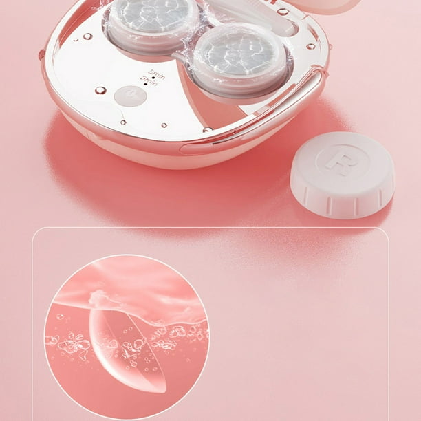 Estuche Limpiador De Lentes De Contacto Limpieza Automática Ultrasónica Carga USB Liviana Y Portátil Caja Limpiadora De Color Puro Para Eliminación Lentes Blandas, Lentes Duras(rosa)