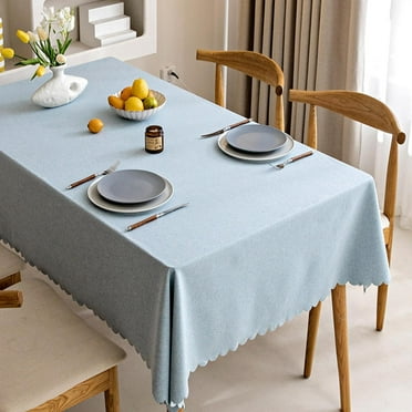 Zhuge Solid Color Cotton Linen Fabric Tablecloth, Waterproof and Oil-Proof, Non-Washable, High-end Sense of Luxury Tablecloth（Light Blue）