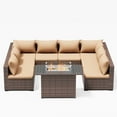 thumbnail image 4 of ELPOSUN 9 Pieces Patio Furniture Set All Weather Outdoor Sectional Sofa, Outdoor Modern Sectional Furniture Wicker Couch with Fire Pit Table, Thicken Khaki Cushions, Water Resistant, 4 of 6