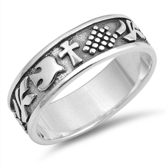 Oxidized Cross Dove Branch Peace Wedding Ring Sterling Silver Band 925 Jewelry Female Male Size 8