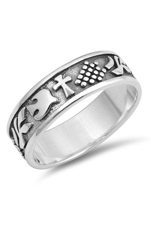 Oxidized Cross Dove Branch Peace Wedding Ring Sterling Silver Band 925 Jewelry Female Male Size 6