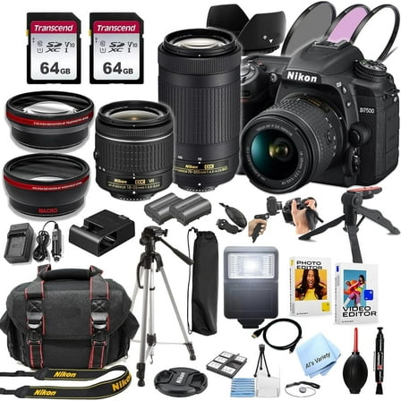 Nikon D7500 DSLR Camera Kit with 18-55mm VR, 70-300mm Lenses, 44pc Accessory Bundle