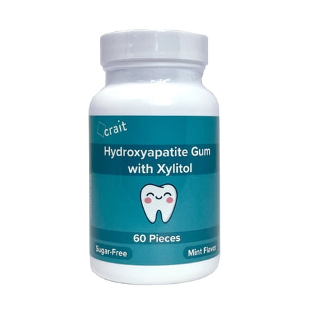crait Hydroxyapatite Gum Remineralizing Gum with Non-Nano Hydroxyapatite and Xylitol, 70mg HA Per Piece, Sugar-Free Mint Chewing Gum for Fresh Breath, Bad Breath Treatment, 60 Pieces