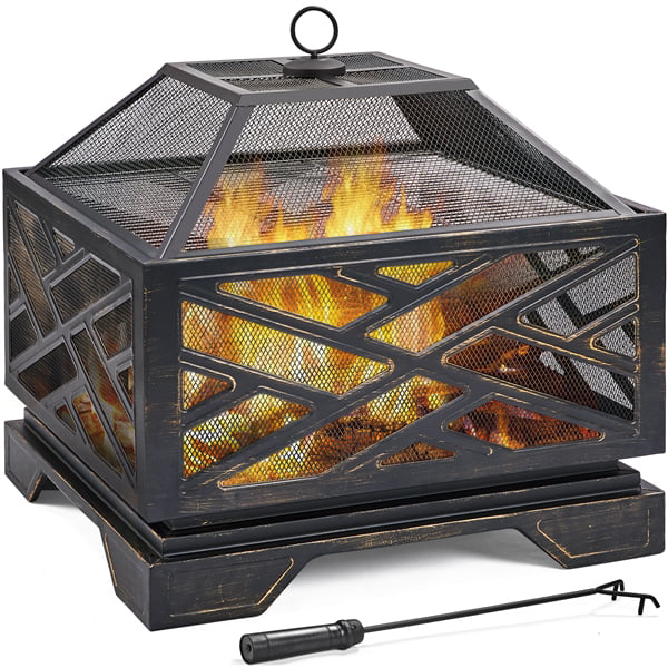 Square Bronze Outdoor Fire Pit, Heat Resistant Paint For Fire Pit