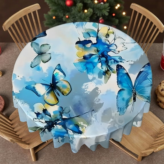 RKSupls 60 Inch Blue Butterflies Sky  Soft, Polyester Tablecloths -  Holiday-Themed Design  Round Tablecloth, Wedding, Party, Holiday, Home Dining