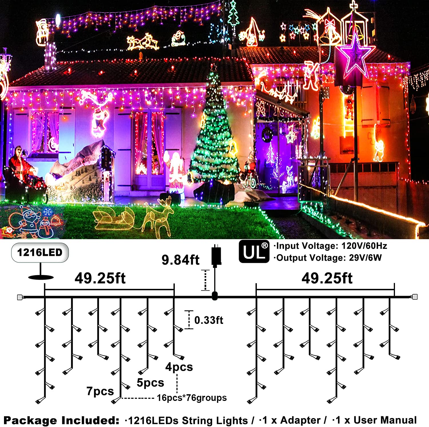 Christmas Icicle Lights Outdoor, 640LED 65.6FT 8Modes Connectable Curtain  Fairy String Lights with Timer Memory Plug in Waterproof for Christmas  Decoration Holiday Eaves Yard Party Indoor (Cool White)