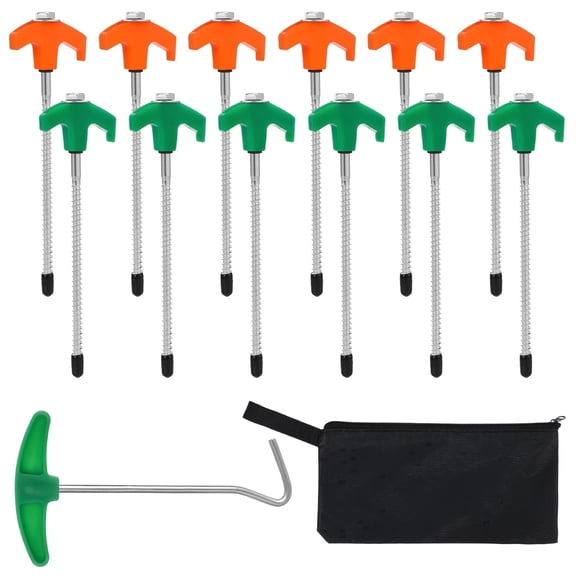 Hengguang 26Pcs 8" Screw in Tent Stakes, 6Orange 6Green, 12Rubber Plugs, with 1 Green Puller, Box&Black Storage Bag