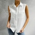 thumbnail image 2 of T Shirts For Women Womens Tops Summer Fashion Casual Sleeveless Solid Color Large Button Double Pocket Lapel Lined Clothes, 2 of 5