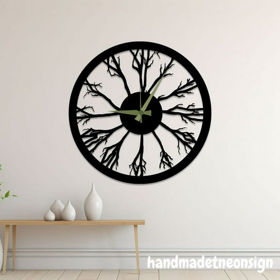 Handmadetneonsign Tree Of Life Wall Clock Unique, Tree Oversize Wall Clock, Tree Metal Wall Clock 041087