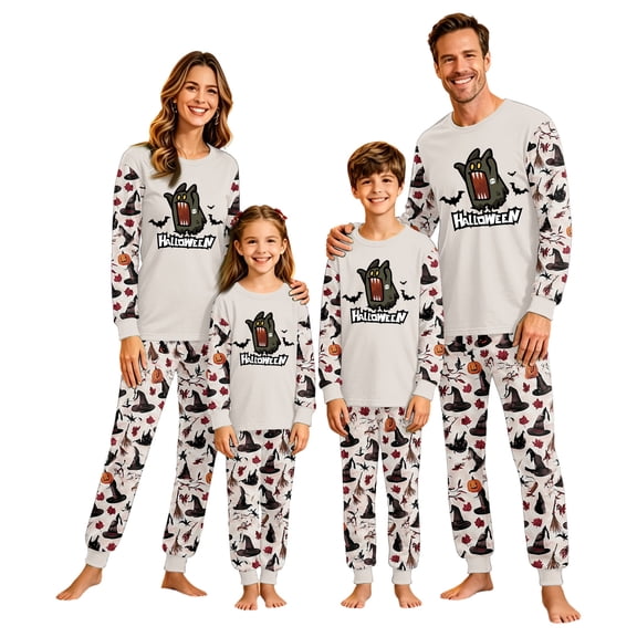 Onlypjs Family Halloween Pajamas Matching Sets Monster Witch Hat Print 2 Piece Long Sleeve Sleepwear Loungewear for Couples Adults Women Men