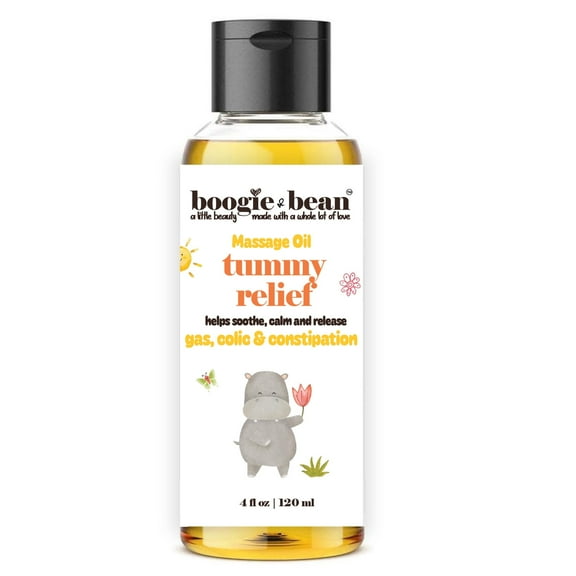 Boogie and Bean Baby Gas Relief Massage Oil, Baby Colic and Gas Relief Rub, Natural, Non GMO Belly Massage Oil