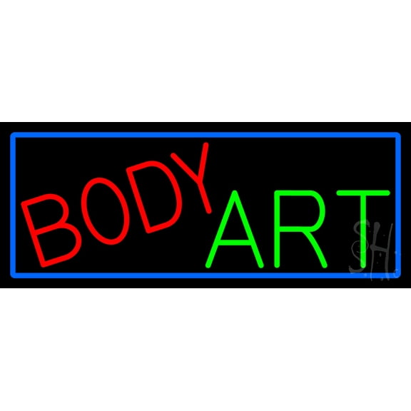 Body Art LED Neon Sign 10" Tall x 24" Wide - inches Black Square Cut Acrylic Backing, with Dimmer - Premium built indoor Sign for Storefront, Store interior, Studio.