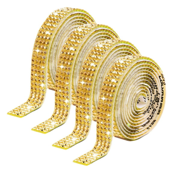 4 Pcs Rhinestones Ribbons Gold Rhinestones Strips Gold Rhinestones Tape Glittering Ribbon Stickers for Craft Decoration