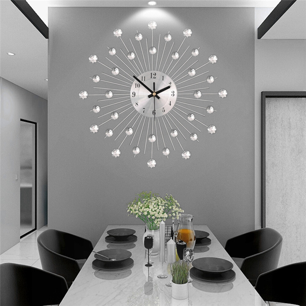 Modern Large Wall Clock 3D Metal Wall Watch Silent Home Living Room Luxury Decor