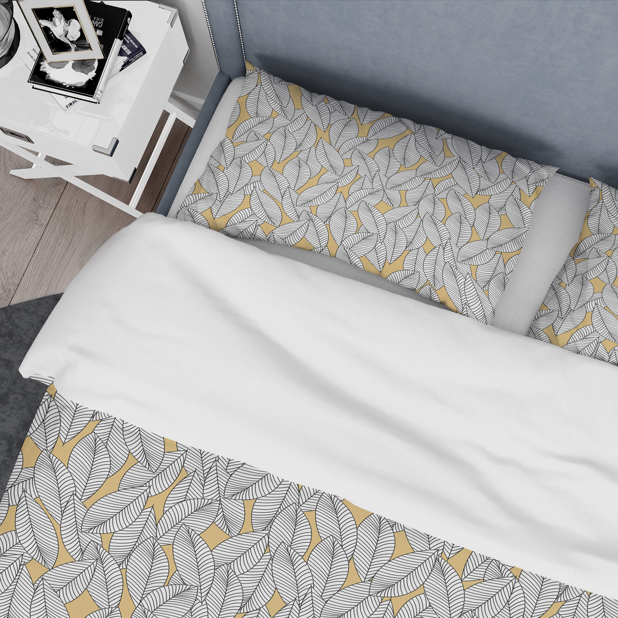 Designart 'Abstract Monochromic Pattern with Contour Leaves' Modern & Contemporary Duvet Cover Set