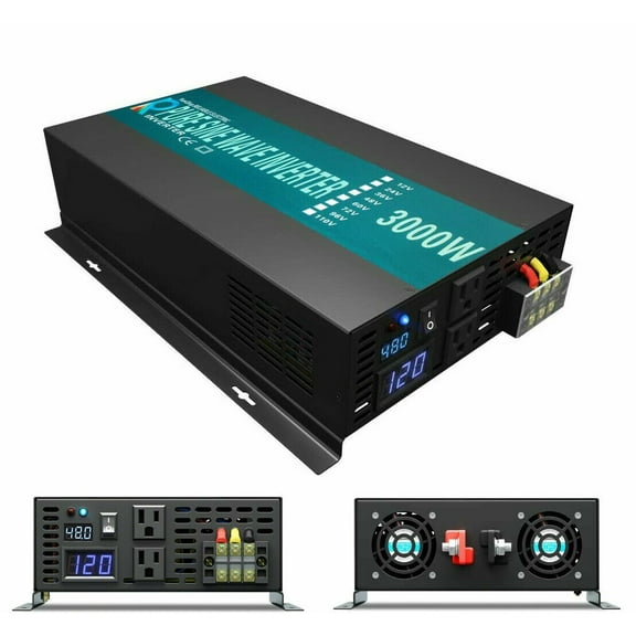 3000W Pure Sine Wave Power Inverter 48V DC to 120V AC RV/Car/Home/Track Solar