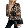 thumbnail image 2 of Women Long Sleeve Leopard Print Tops with Button Cuffs Dressy Casual V Neck Summer Outfits Early Fall Clothes Khaki S, 2 of 7