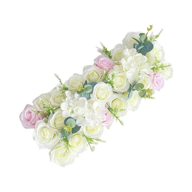 kurtrusly Porte Arquée Fleur Rangée Panneau de Fleurs Réalistes pour T Station Fête Cérémonie Blanc Rose Style 2