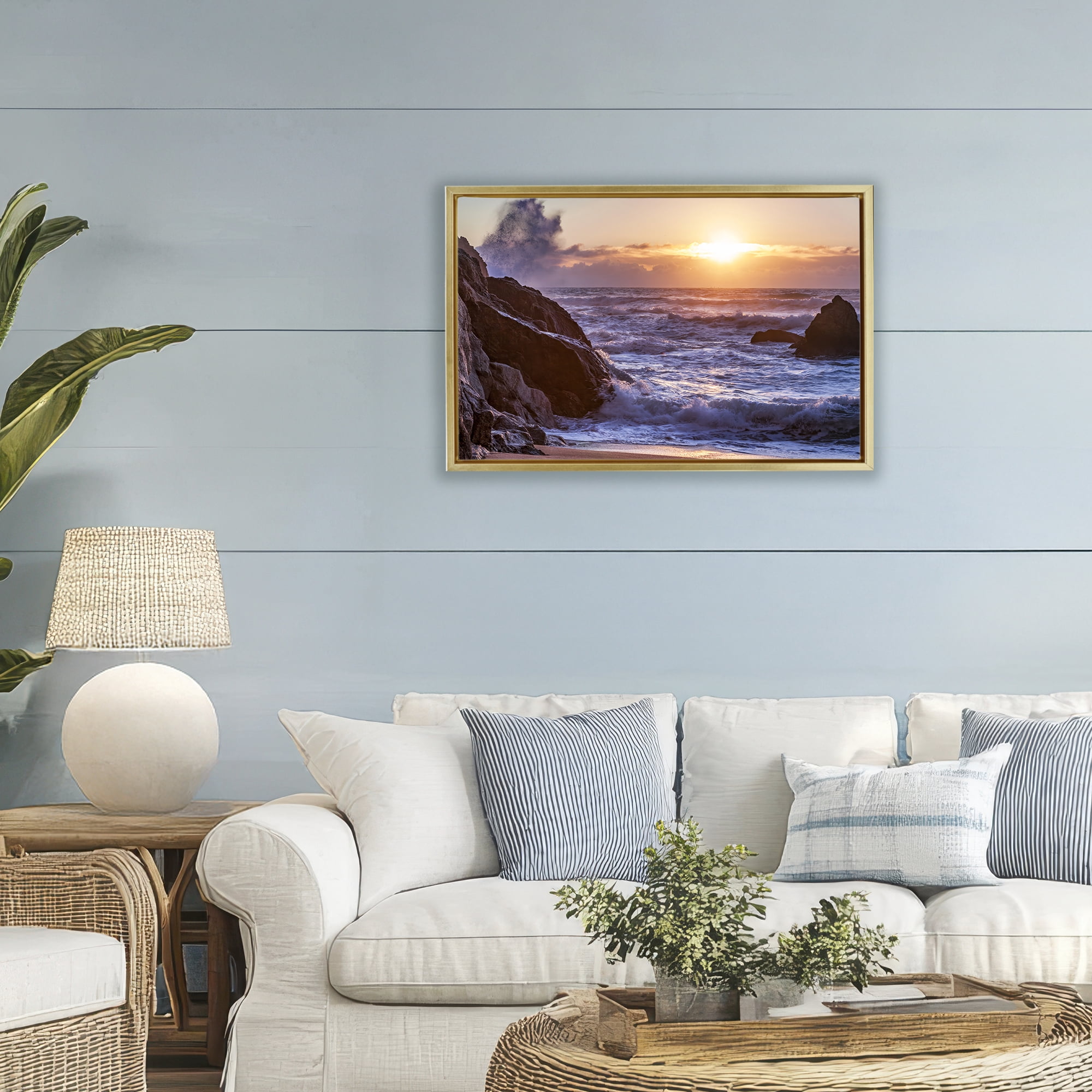 Stupell Industries Siren Song Rocky Shore Gold Framed Floater Canvas Wall Art, design by Shelley Carlisle