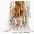 thumbnail image 2 of Cherished Highland Cattle Portrait Floral Wreath Pink Bow, Cozy Botanical Garden Scene, Warm Flannel Blanket for Ranch House and Living Room, Animal Lovers Thank You Gift, Artistic Home Decor, 2 of 9
