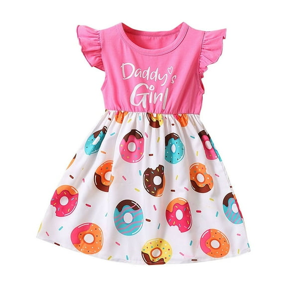 IROINNID Toddler Girl Ruffle Dress Flying Sleeve Round Neckline Summer Clothes 3T