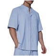 thumbnail image 4 of Iugvhana Cotton Linen Shirts for Men Short Sleeve Round Neck Pocket Shirt Button Down Shirts Summer Beach Tee Shirt Top Sky Blue L, 4 of 8