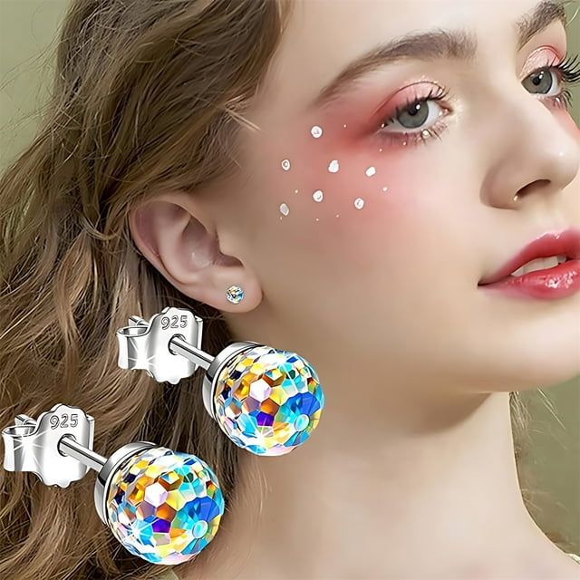 Fiudx Juego de Pendientes Navideños de Plata 925 con Cuentas de Cristal Brillantes, Accesorios de Moda, Opciones En Morado, Azul y Rojo, Regalo Ideal para Mujer, Glamour Navideño, Mejora Tu Estilo Fe