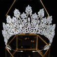 thumbnail image 1 of Aoligrace Tiaras y coronas de circonita cúbica altas de lujo para mujer, tocado de cumpleaños para desfile de circonia cúbica, accesorios para el cabello para novia, fiesta, plateado, 1 of 5