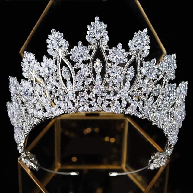 Aoligrace Tiaras y coronas de circonita cúbica altas de lujo para mujer, tocado de cumpleaños para desfile de circonia cúbica, accesorios para el cabello para novia, fiesta, plateado