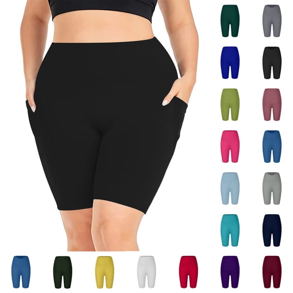 SROBPTY Womens Plus Size Summer Shorts Solid Plus Size with Pockets Pants for Yoga