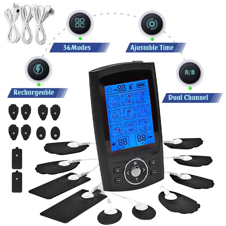 Tens Unit, LuxFit Premium Portable Tens Machine EMS Electric Pulse Massager  '1 Year Warranty' - Great Electrotherapy Pain Management - Muscle