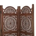 thumbnail image 6 of DecMode 60" x 72" Brown Wood Floral Hinged Foldable Partition 3 Panel Room Divider Screen with Intricately Carved Designs, 1-Piece, 6 of 9
