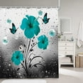 thumbnail image 3 of Teal Gray Floral Flower Shower Curtain, Rustic Farmhouse Butterflies Fabric Shower Curtain Accessories, Turquoise Decorations Bathroom Set Decor,Cute Bubbles Modern Bathroom Curtain, 69X70in, 3 of 5
