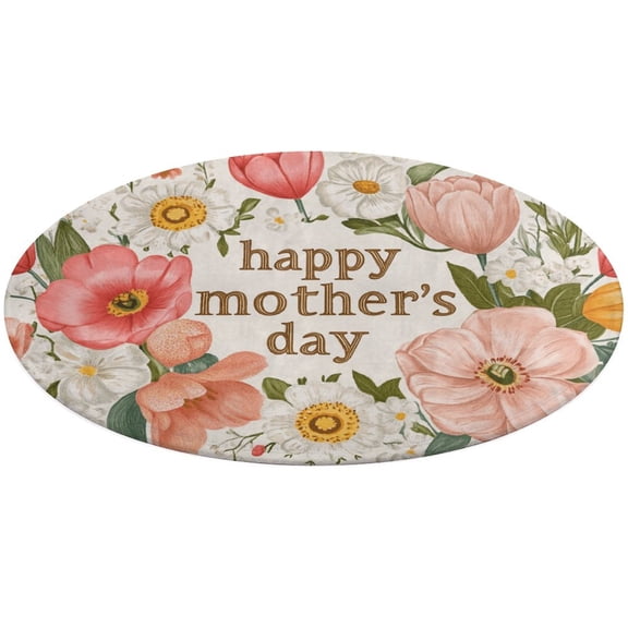 Happy Mother's Day Round Small Area Rug, Print Non Slip Washable Floor Mat, Soft Throw Rug for Living Room, Powder Room Entryway, Bathroom, Bedside
