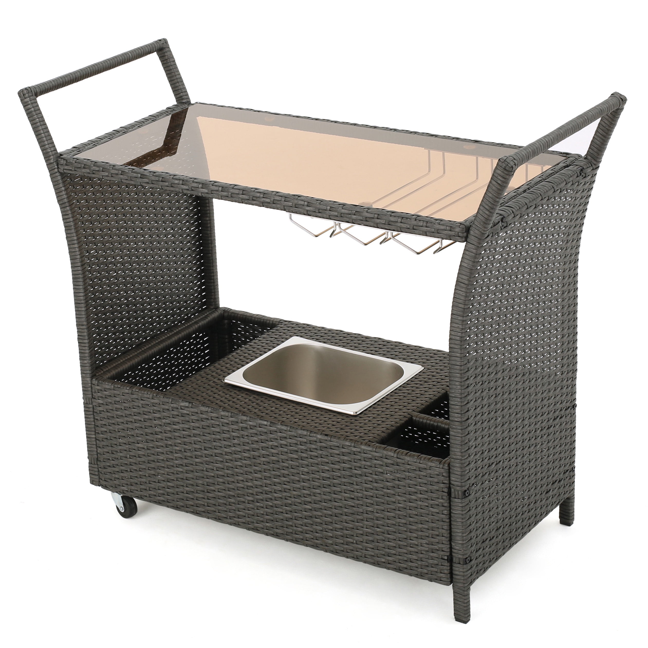 Amiya Outdoor Wood and Iron Bar Cart with Tray Top and Bottle ...