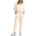thumbnail image 4 of Women's Ribbed 2 Piece Loungewear Outfits Oversized Half Zip Sweatshirts High Waist Jogger Pants Matching Casual Travel Tracksuit Sets Beige, 4 of 7