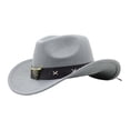 thumbnail image 3 of OOOUM Felt Kids Cowboy Hat For Boys Girls Western Leather Band Sun Hat Outdoor Play Party Western Hat Light Gray, 3 of 4