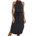 thumbnail image 3 of HUBERY Women Waist Tie Scoop Hem Back Cutout Halter Neck Sleeveless Midi Dress, 3 of 7