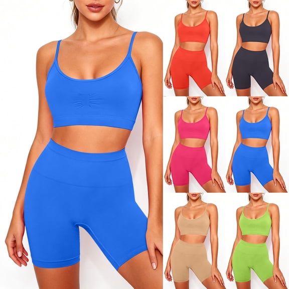 Diufon Two Piece Workout Sets for Women Spaghetti Straps Sports Bras and High Waist Matching Shorts Gym Yoga Outfits