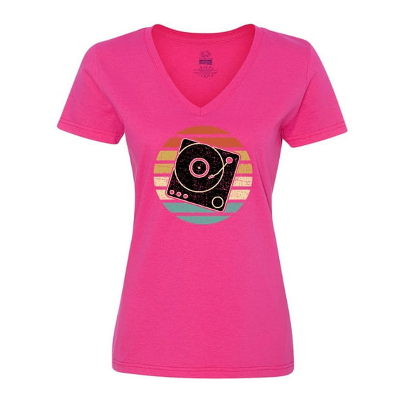Inktastic Turn Table Record Player Retro Women's V-Neck T-Shirt