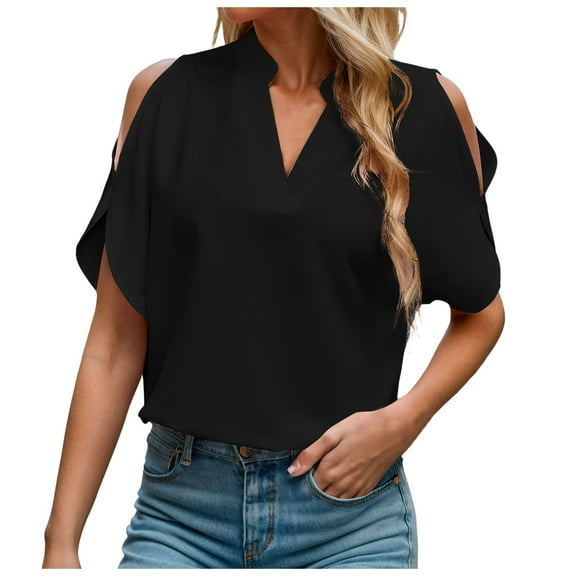 Women's Solid Color V-Neck Fashion Sleeved Blouse - Perfect for Business or Casual