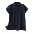 thumbnail image 2 of pstuiky Womens Summer Tops Plus Size Solid Color Short Sleeve Linen Tops for Women Summer Cotton and Linen Loose Fit Tie Front T Shirts Navy XXXXL, 2 of 6