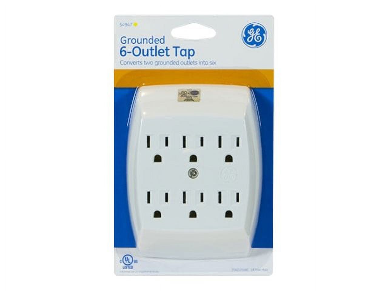 GE 3-Prong 6 Outlet Wall Adapter and Grounding Hex Tap, (White) - image 3 of 4